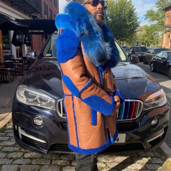 Custom made sherling  Large Camel/Royal Blue - Picture 2 of 2